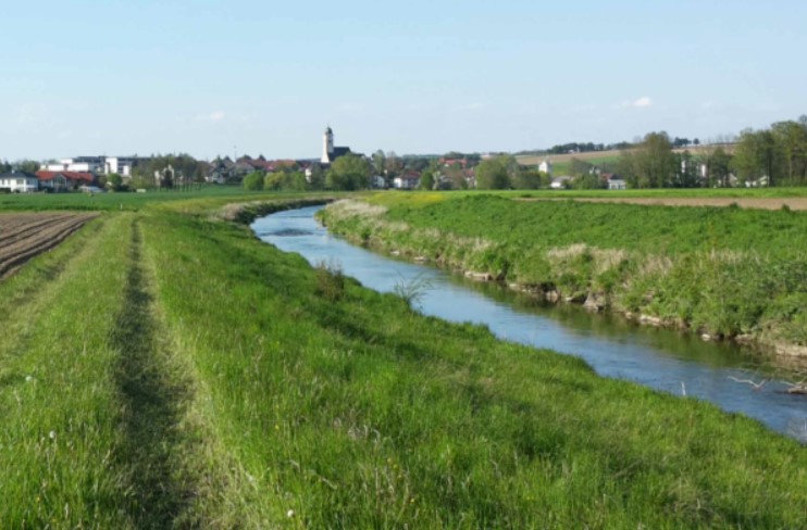 Bach durch landwirtschaftliche Fläche