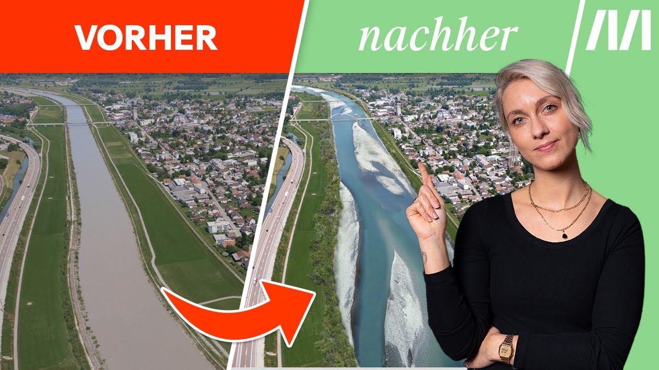 Frau vor Poster: vorher-nachher Renaturierung