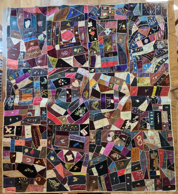 Crazy quilt made by Blanche Tate Fetterolf circa 1890.