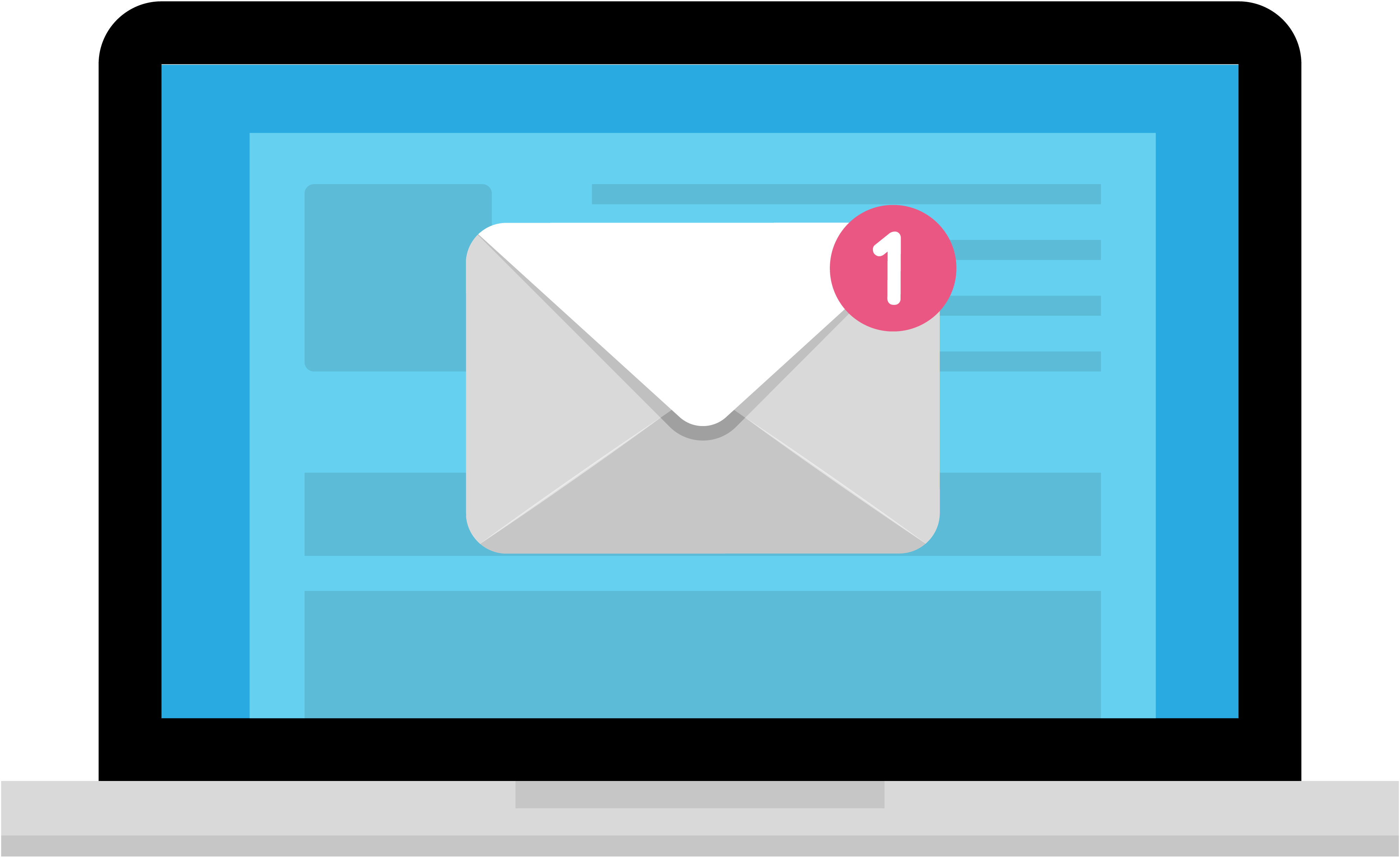 Illustration of a laptop with new email icon in the middle.