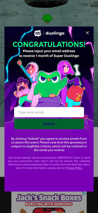 Super Duolingo 1개월 무료 코드 화면