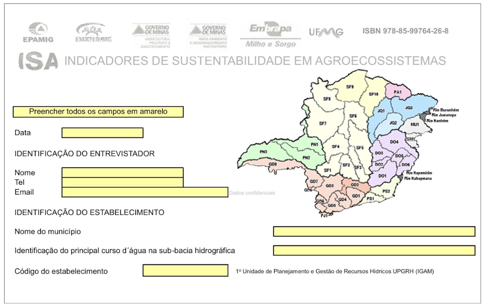 Tela 1 — Página inicial da planilha I.S.A.