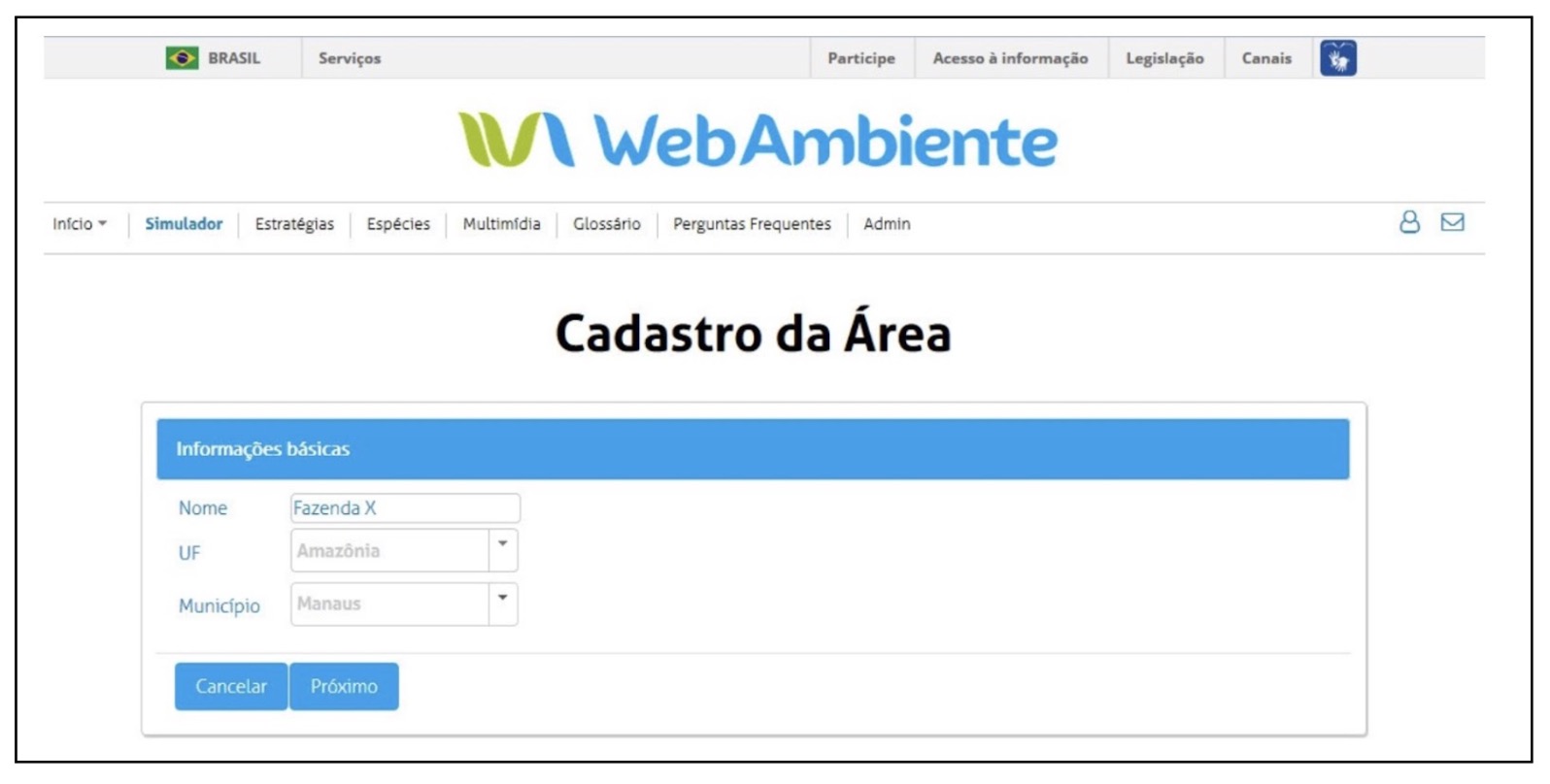 Tela 1 — Localização da área WebAmbiente