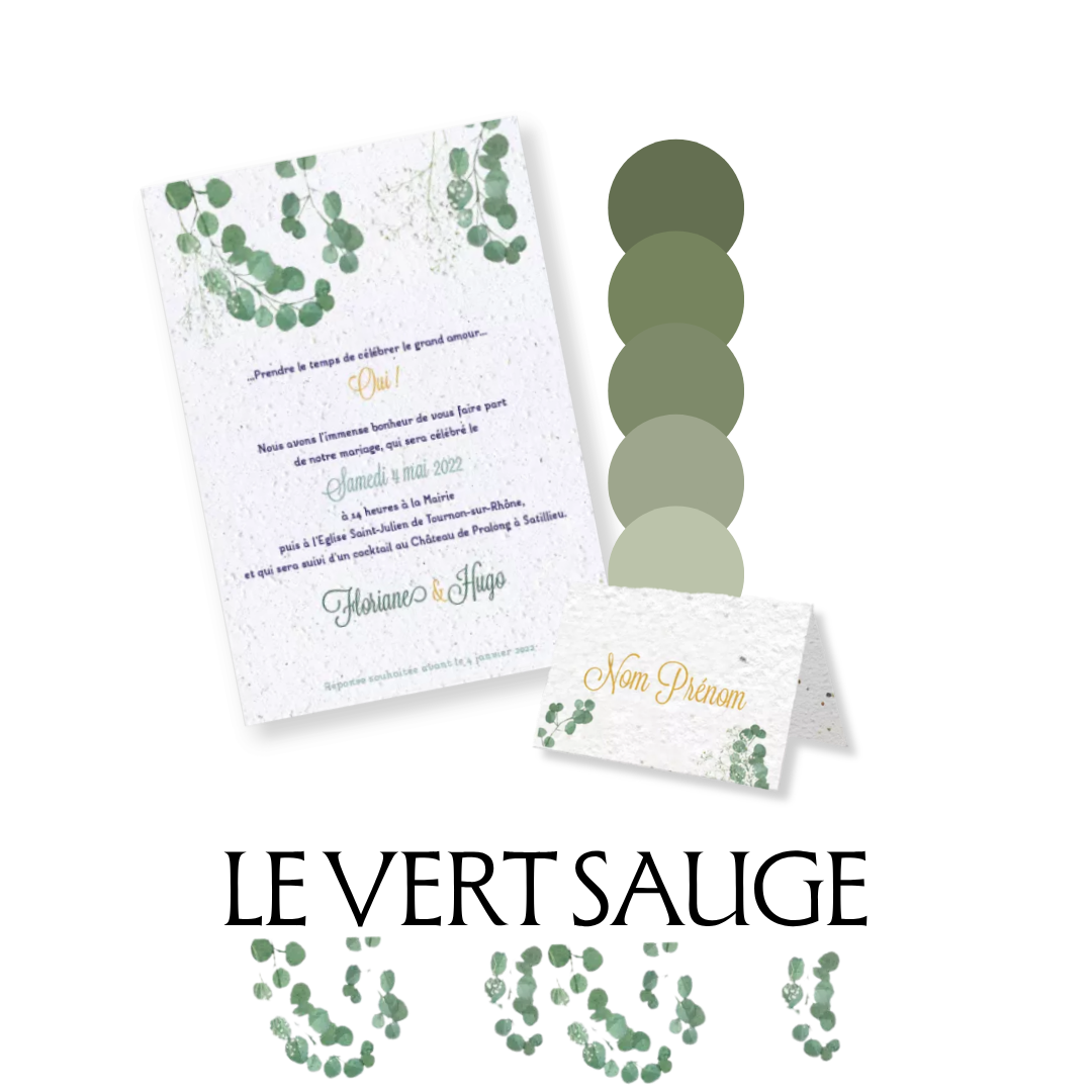 Faire-part de mariage ensemencé Eucalyptus, tendance vert sauge 2027