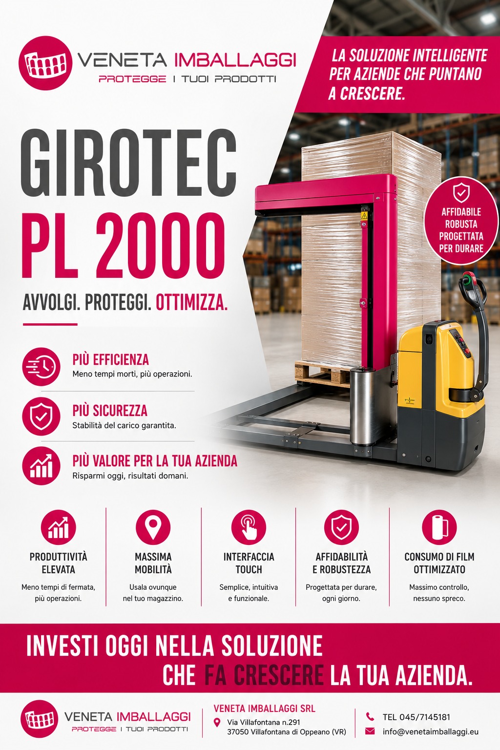 Fasciatura dei pallet ottimizzata con GIROTEC PL 2000