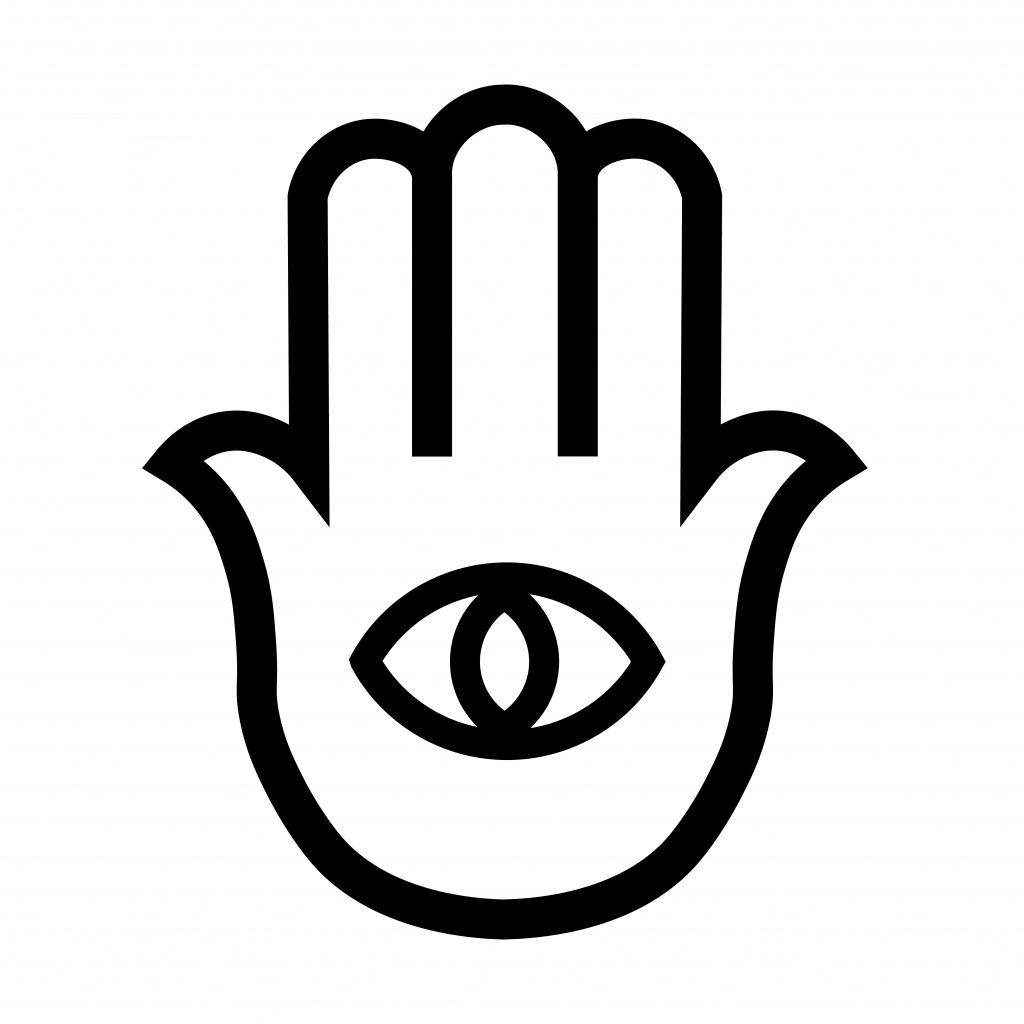 Logo von Jüdisch & Intersektional: Hamsa-Hand mit Auge.