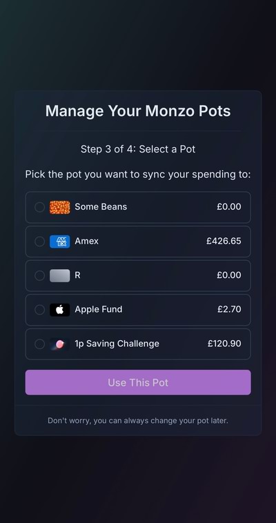Monzo pots UI