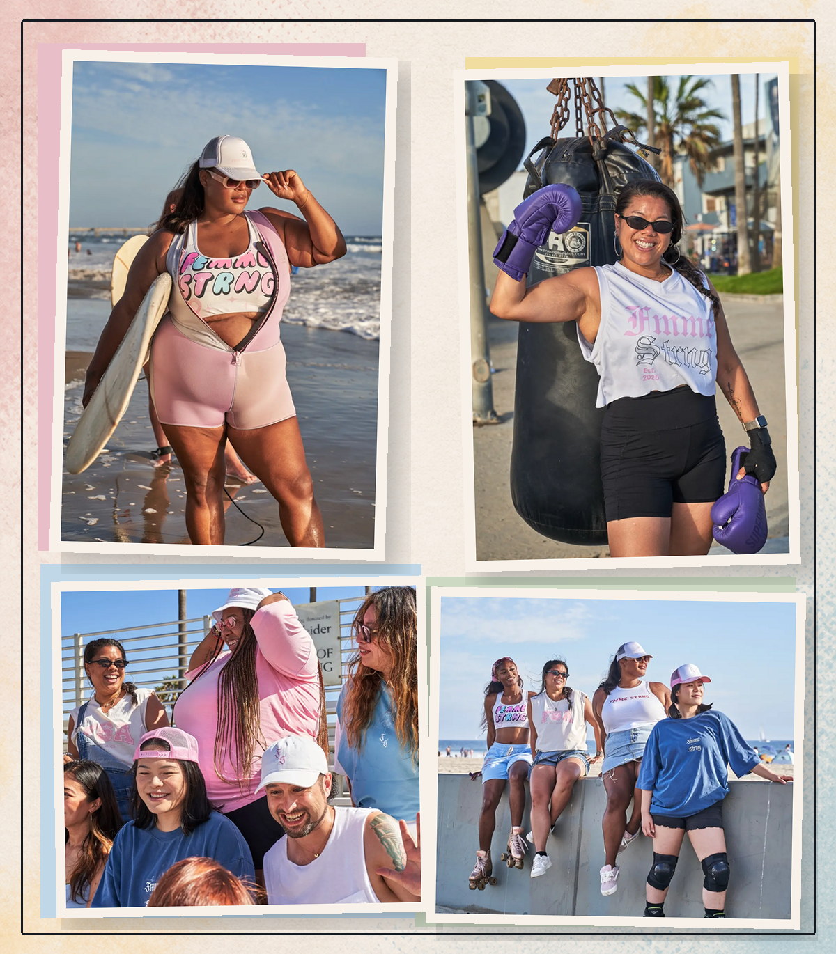 Fmme Strng community members wearing the Venice campaign collection at Venice Beach