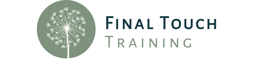 Final Touch training logo with a white silhouette of a dandelion inside a sage green circle and the words Final Touch Training