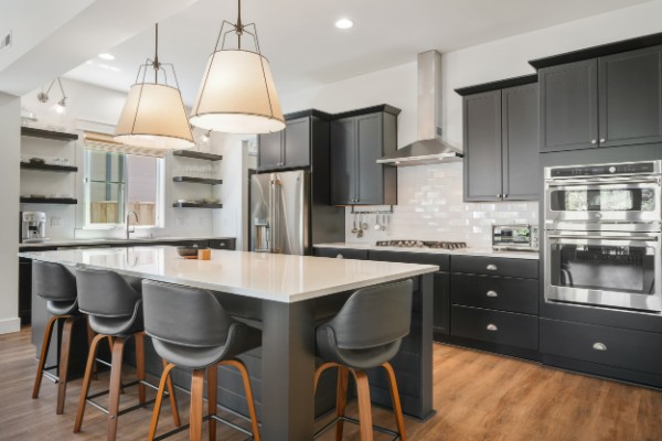 Oversized Corvallis kitchen prepared for listing photography