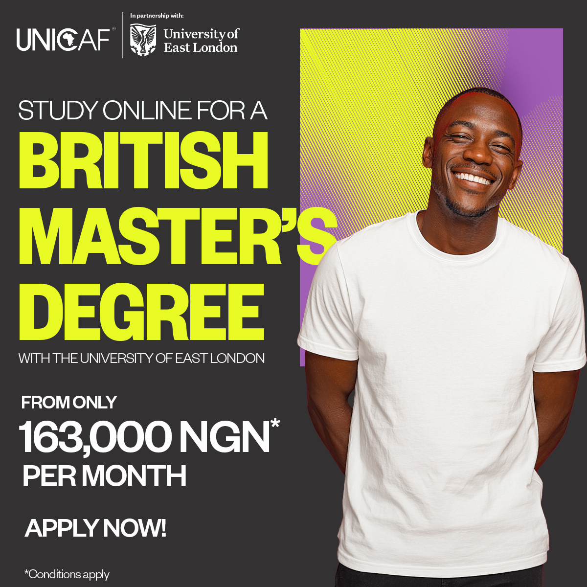 Earn a UK Master's with 163,000 NGN p/m