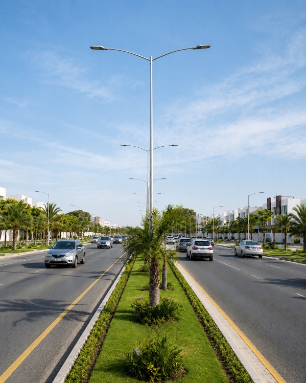 Vialidad urbana con luminarias de alumbrado público